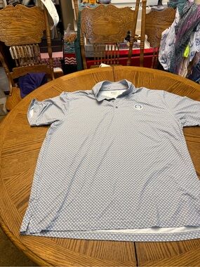 AHEAD Performance Light Blue Geo-Print Polo Shirt